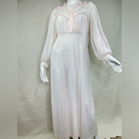 Vintage Other - Vintage Nylon Long Sleeve Pink Long Nightgown